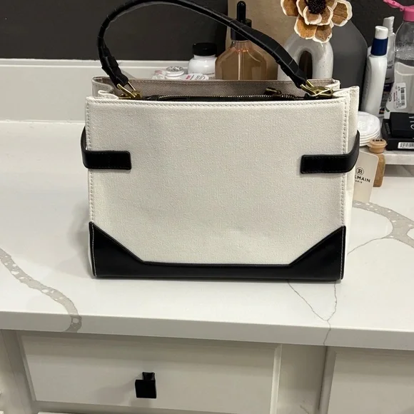 Balmain Black and White Satchel with Gold Accents - Picture 3 of 7